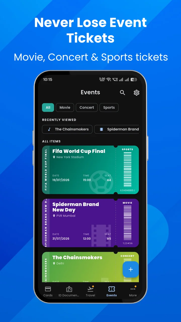 Event tickets for sports, movie and concert bookings