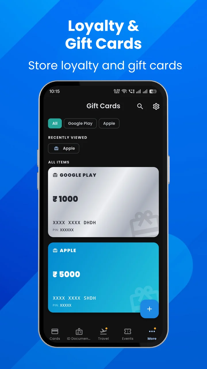Loyalty and gift cards with stored balances and PINs